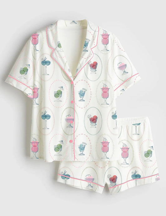 Women's Ice Cream Short Sleeve Satin Pajama Set