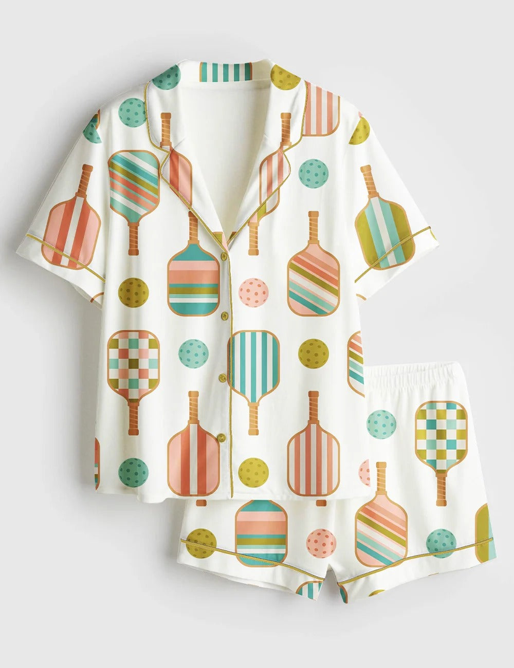 Women’s Pickleball Paddle And Ball Short Sleeve Satin Pajama Set