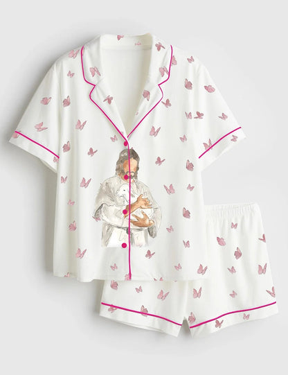 Women's Jesus Christian Short Sleeve Satin Pajama Set
