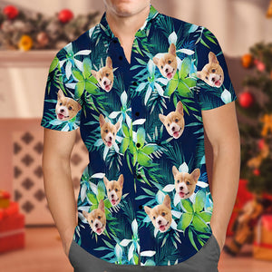 Black Friday Custom Hawaiian Shirt with Face Custom Dog Face Hawaiian Shirt Leaves Tropical Shirts for Christmas