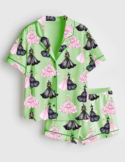 Women's Wicked Print Short Sleeve Satin Pajama Set