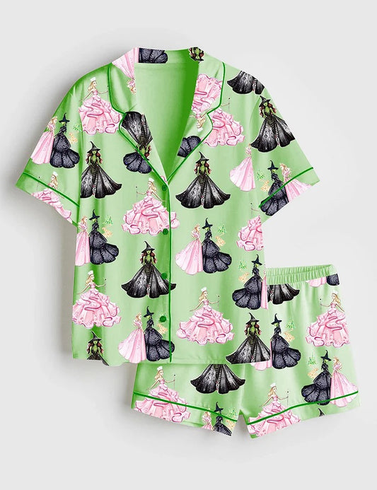 Women's Wicked Print Short Sleeve Satin Pajama Set