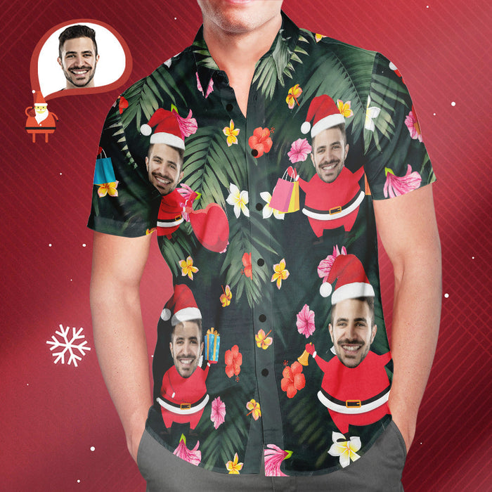 Custom Face Hawaiian Shirts Personalized Photo Santa Claus Christmas Shirt For Men