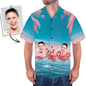 Custom Face All Over Print Vacation Style Hawaiian Shirt Pink Flamingo