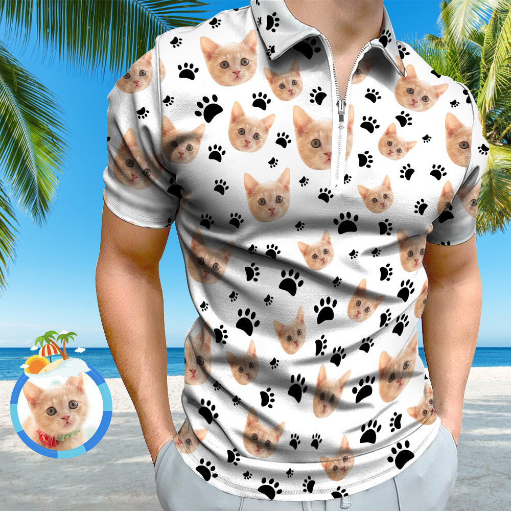 Custom Face Polo Shirt with Zipper Men's Polo Shirt for Him