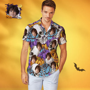 Men's Custom Face Halloween Hawaiian Shirt Halloween Print Two Tone Shirt