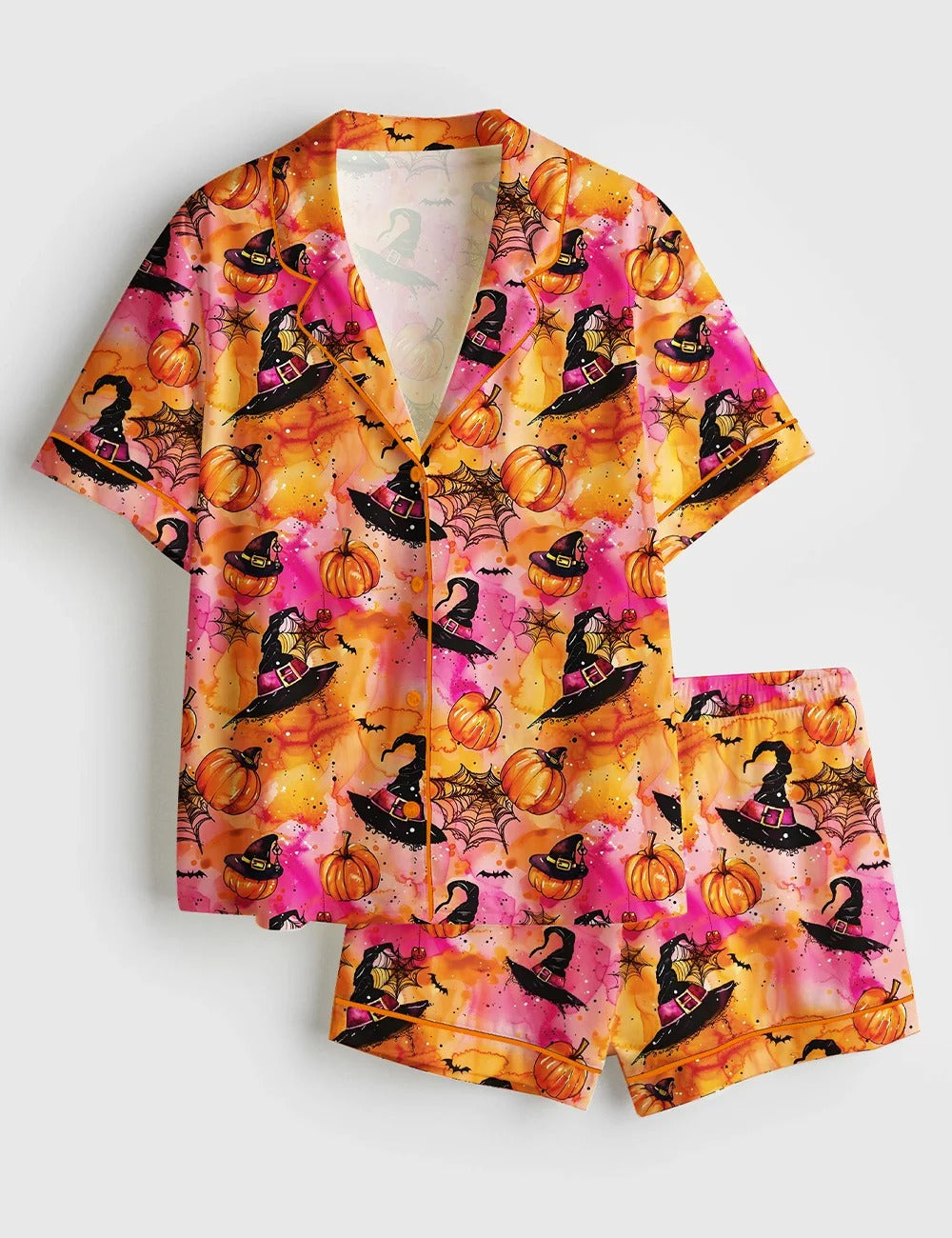 Women’s Halloween Witchy Pumpkin Short Sleeve Satin Pajama Set