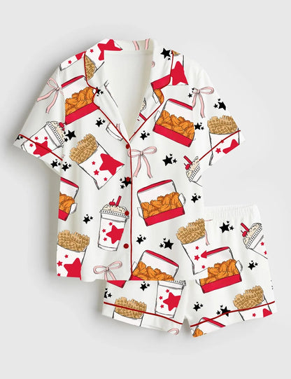 Women's Coquette Chicken Nuggets Short Sleeve Satin Pajama Set