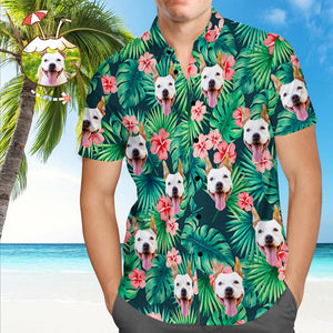 Custom Tropical Shirts Custom Face Hawaiian Shirt Leaves & Flowers Men's All Over Print Hawaiian Shirt