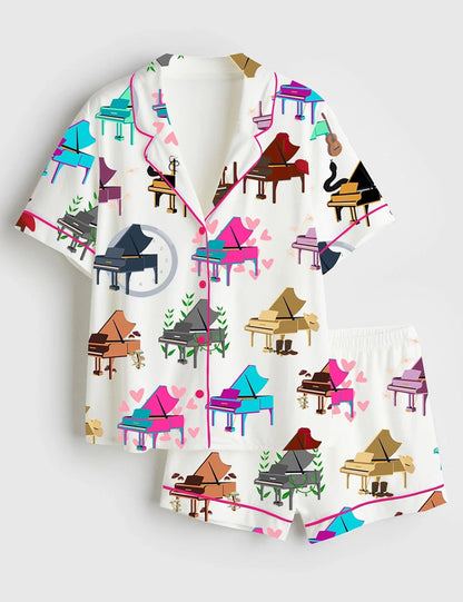 Women's Eras Tour Pianos Short Sleeve Satin Pajama Set