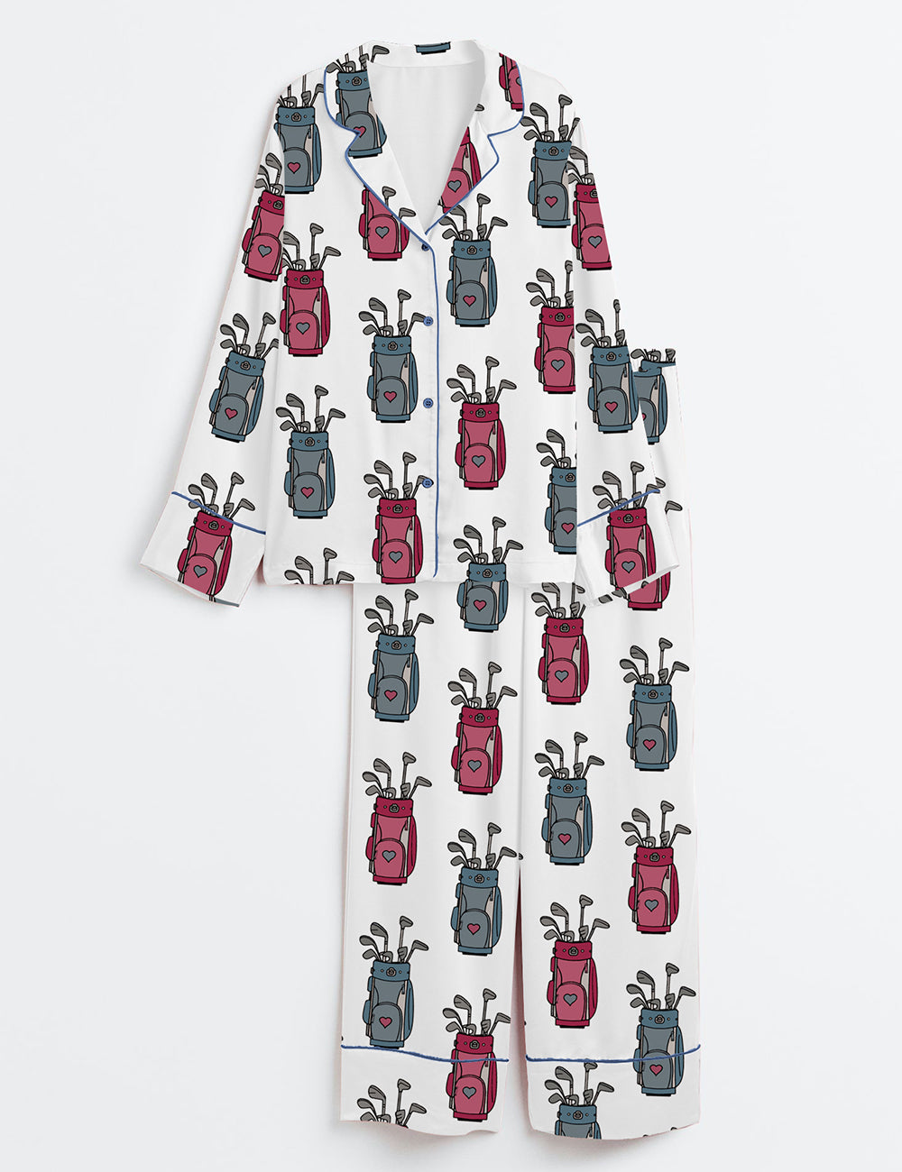 Women’s Golf Pun Look How Par We've Come Cute Golf Print Long Sleeve Satin Pajama Set