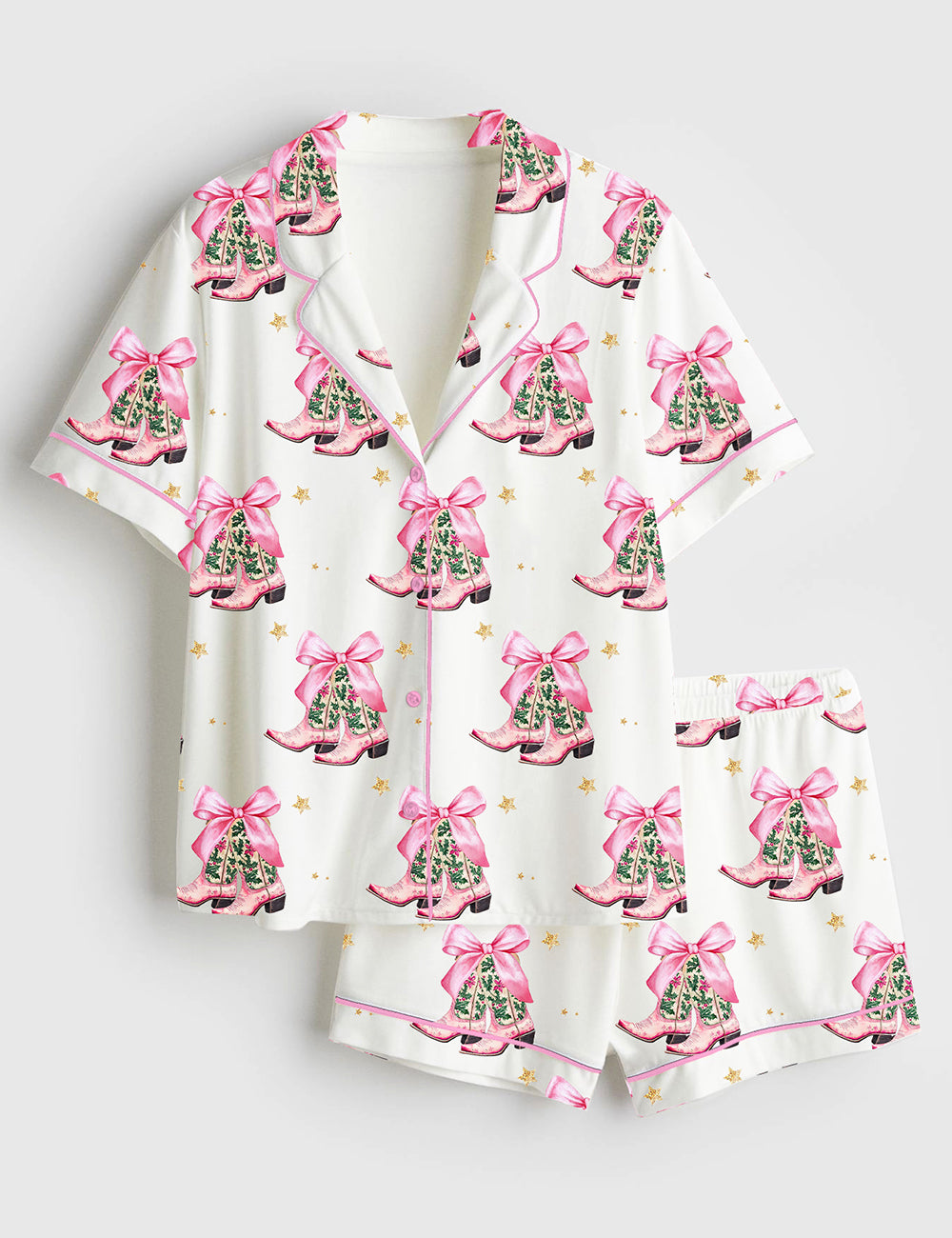 Women’s Coquette Christmas Cowgirl Short Sleeve Satin Pajama Set
