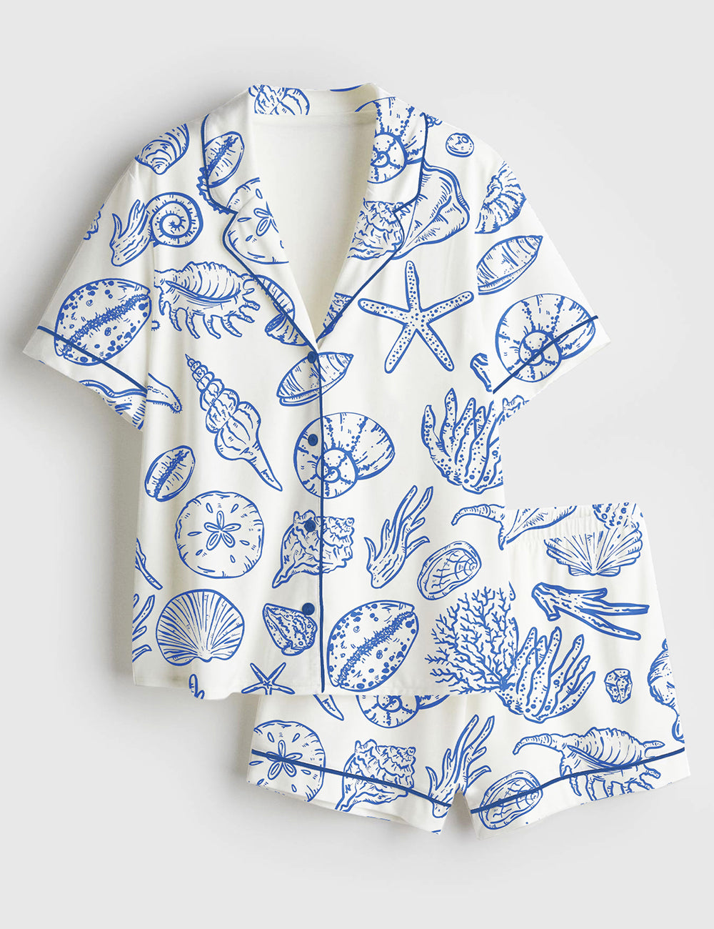 Women’s Seashells And Coastal Treasures Seaside Ocean Shell Short Sleeve Satin Pajama Set