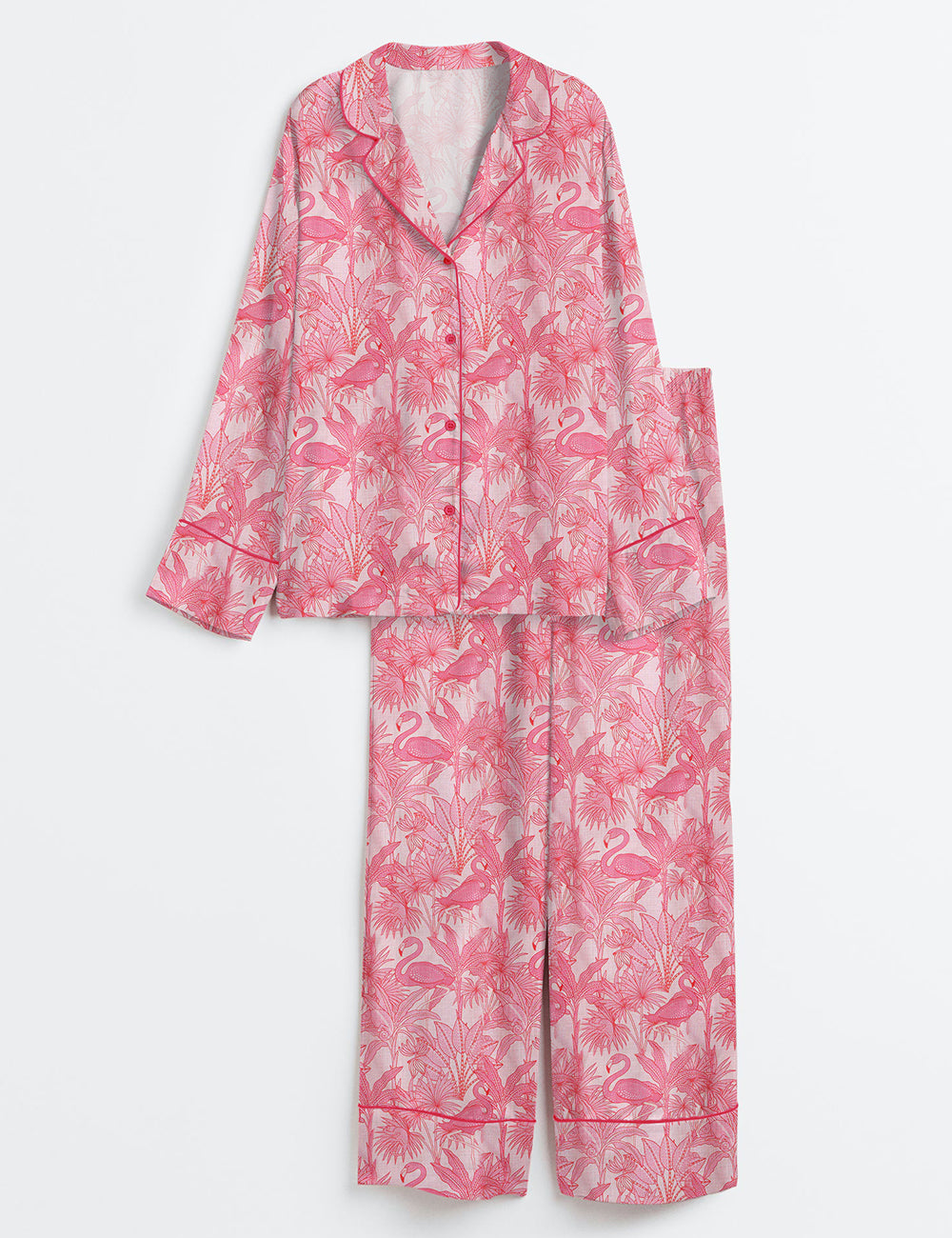 Women’s Summer Pink Flamingo Long Sleeve Satin Pajama Set
