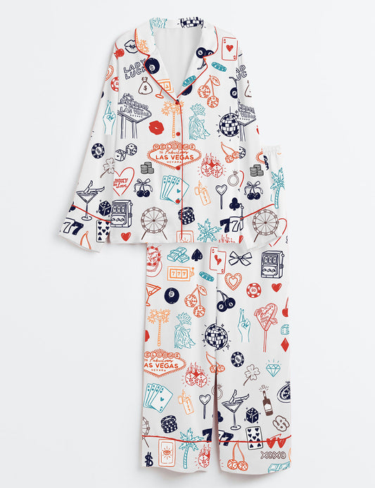 Women’s Las Vegas Wedding Casino Party Long Sleeve Satin Pajama Set