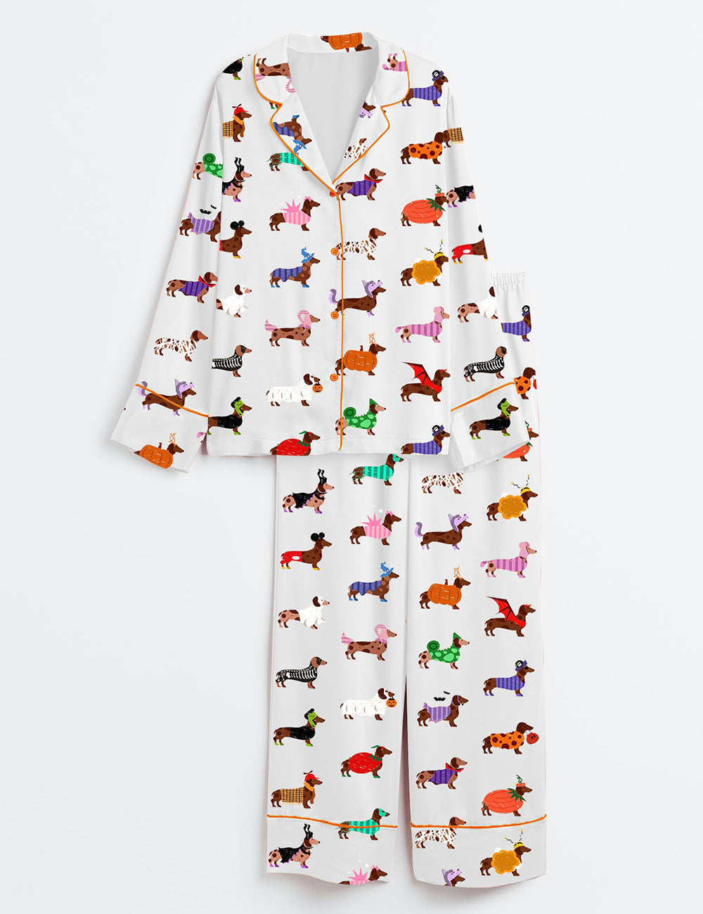 Women’s Halloween Dachshund Dog Lover Long Sleeve Satin Pajama Set