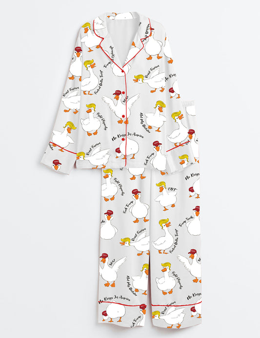 Women’s Subtle Anti Trump Sill Goose Long Sleeve Satin Pajama Set