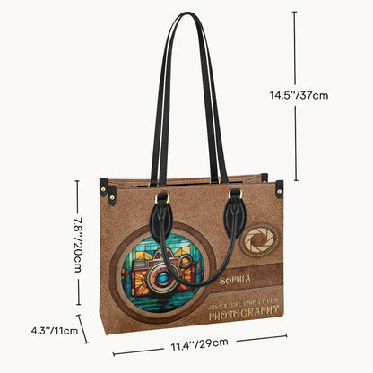 Just A Girl Who Loves Photography - Personalized Photography Leather Handbag