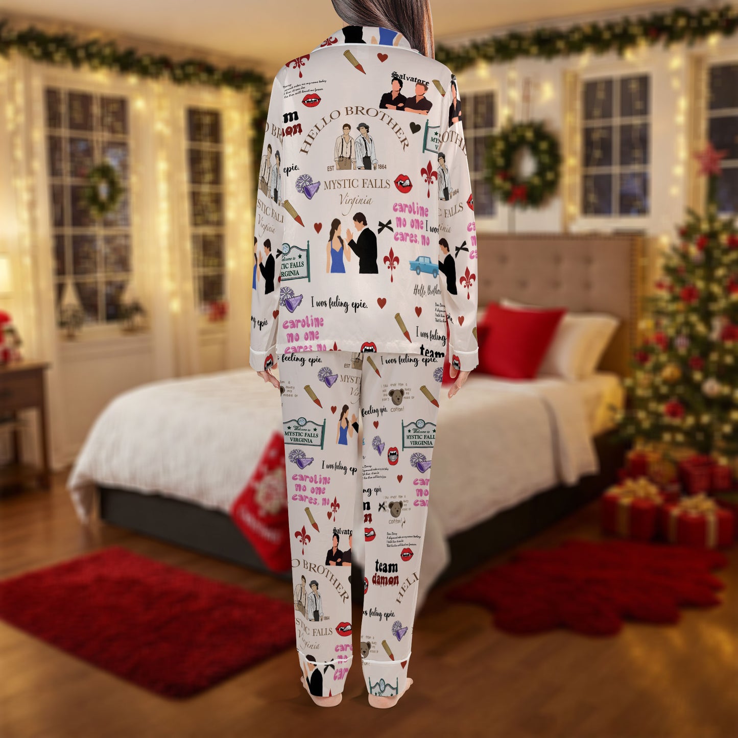 Vampire Diaries Pajama Set – Hello Brother Print Pajamas | Cozy Pajama Gift Set, Cute Pajamas for My Love, Family Pajamas for Women, Men, Kids & Youth HPRPJMADL-19