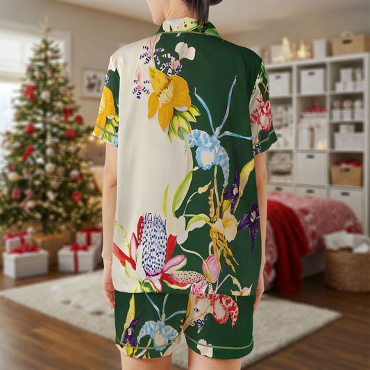 Tropical Floral Short Pajama Set – Vibrant Botanical Print Sleepwear | Cozy Summer Pajamas for Women, Men, Kids & Youth, Holiday Pajama Gift Set for My Love HPRPJMADS-02