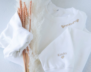 Custom Collar and Sleeve Embroidered Sweatshirt, Embroidered Mom Grandmother Sweatshirt with Kids Names