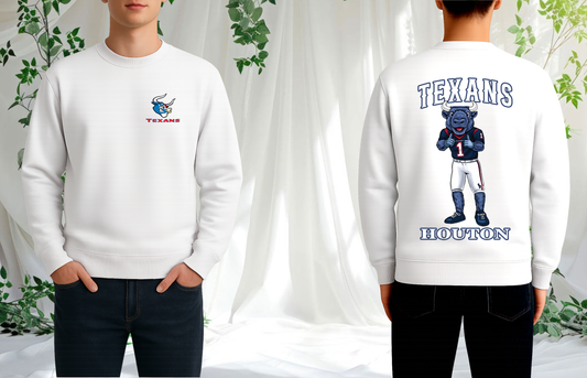 Houston Bull Mascot Crewneck – Cartoon Sports Fan Pullover Sweatshirt