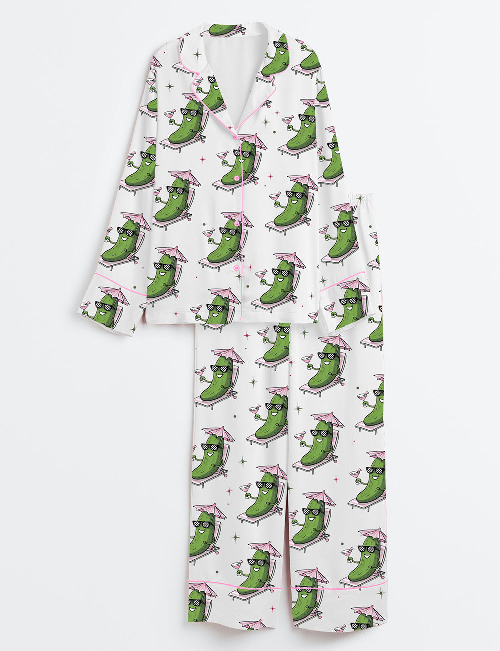 Women’s Everything Is A Dildo If You're Brave Enough Inappropriate Raunchy Cucumber Long Sleeve Satin Pajama Set