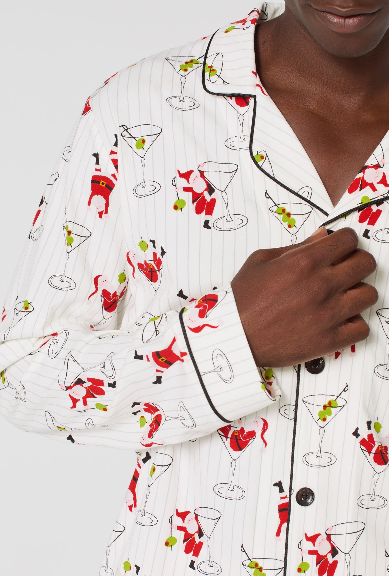 Tipsy Santa Men's Long Sleeve Classic Stretch Jersey Pj Set