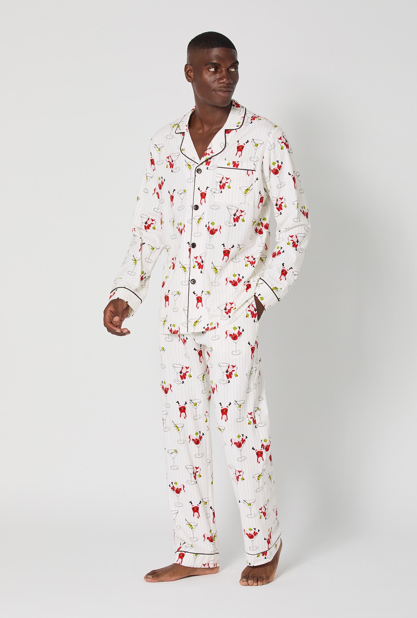 Tipsy Santa Men's Long Sleeve Classic Stretch Jersey Pj Set