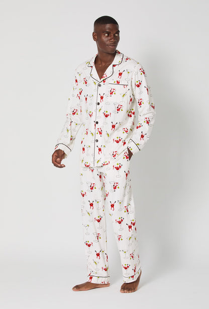 Tipsy Santa Men's Long Sleeve Classic Stretch Jersey Pj Set