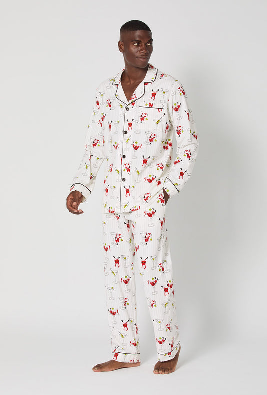 Tipsy Santa Men's Long Sleeve Classic Stretch Jersey Pj Set