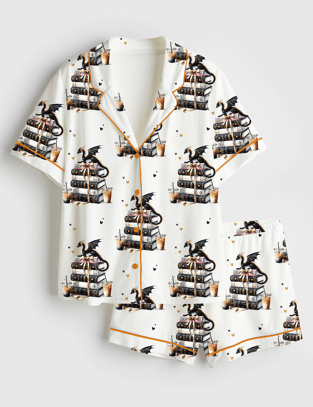 Women’s Well Read And Caffeinated Bookish Design For Coffee Lovers Short Sleeve Satin Pajama Set