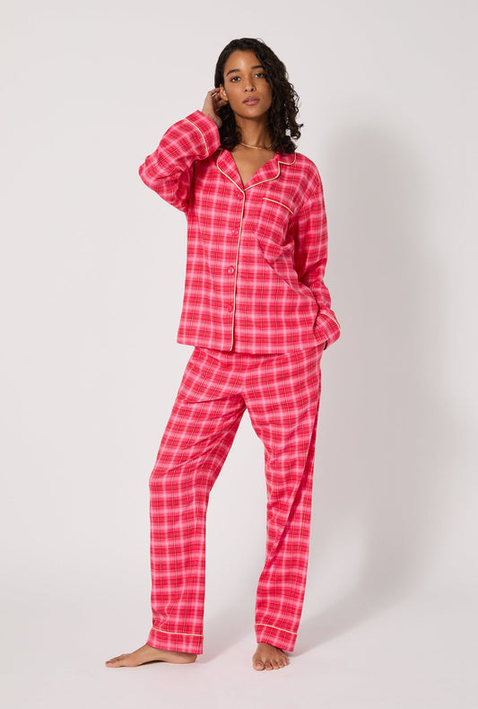 Wonderland Plaid Long Sleeve Classic Woven Portuguese Flannel PJ Set