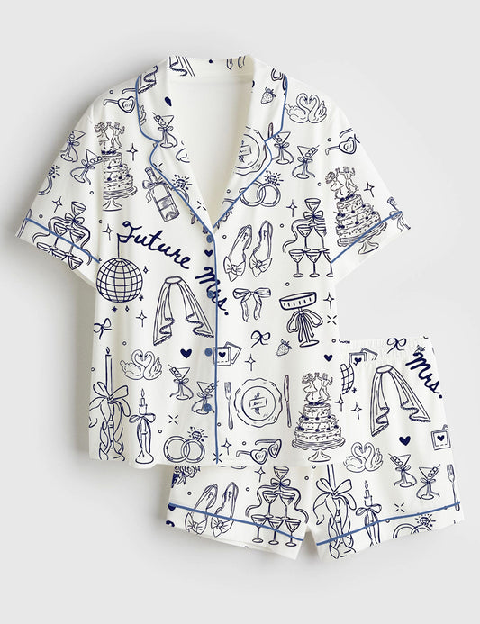 Women’s Future Mrs Bride To Be Gift In My Engaged Era Short Sleeve Satin Pajama Set