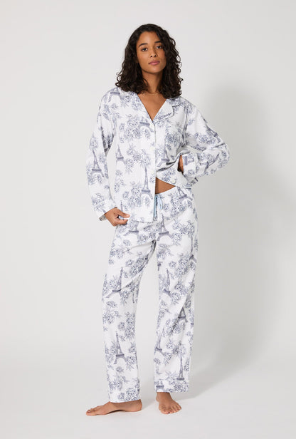 La Belle Eiffel Long Sleeve Classic Woven Portuguese Flannel PJ Set