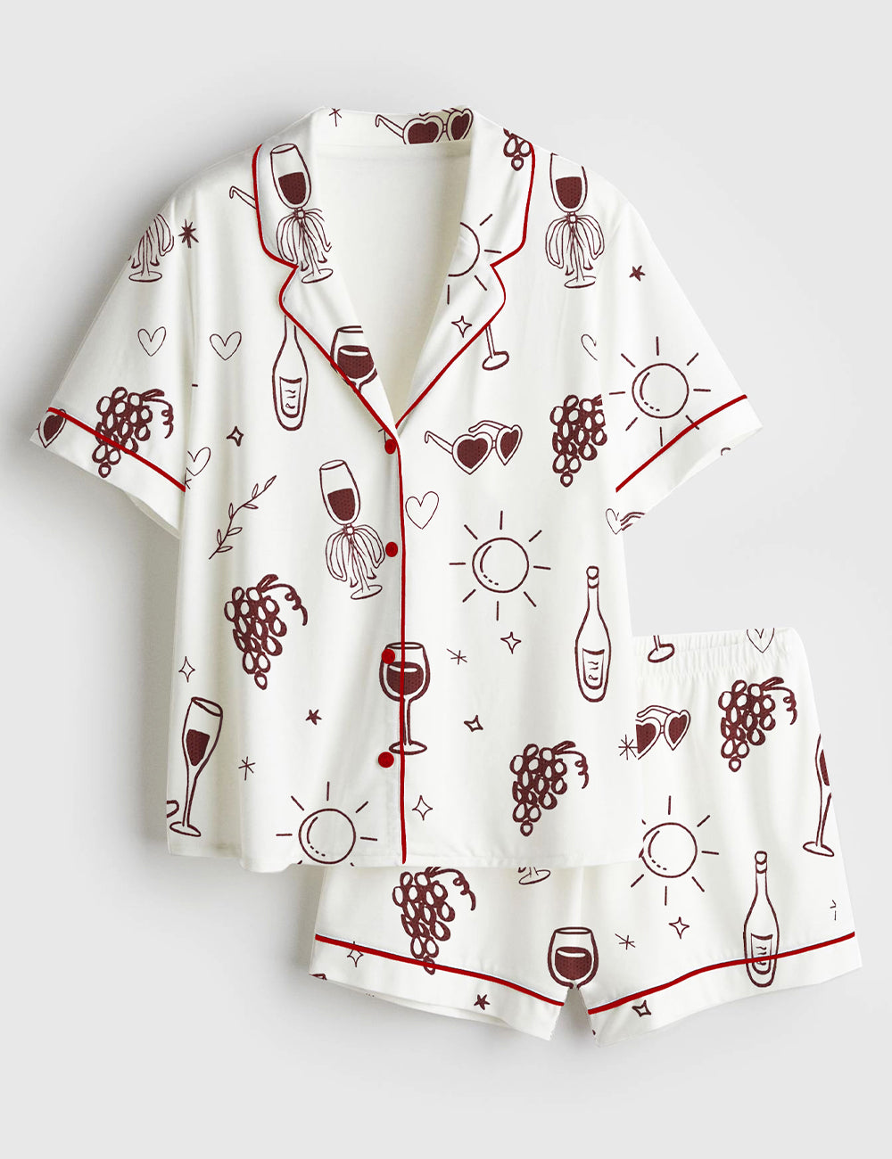 Women’s Vino Before Vows Bachelorette Wine Themed Bach Party Wine And Vows Wedding Party Print Short Sleeve Satin Pajama Set