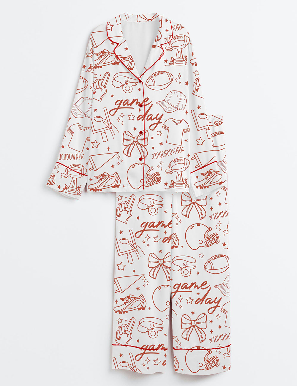 Women’s Football Season Coquette Game Day Football Mom Long Sleeve Satin Pajama Set