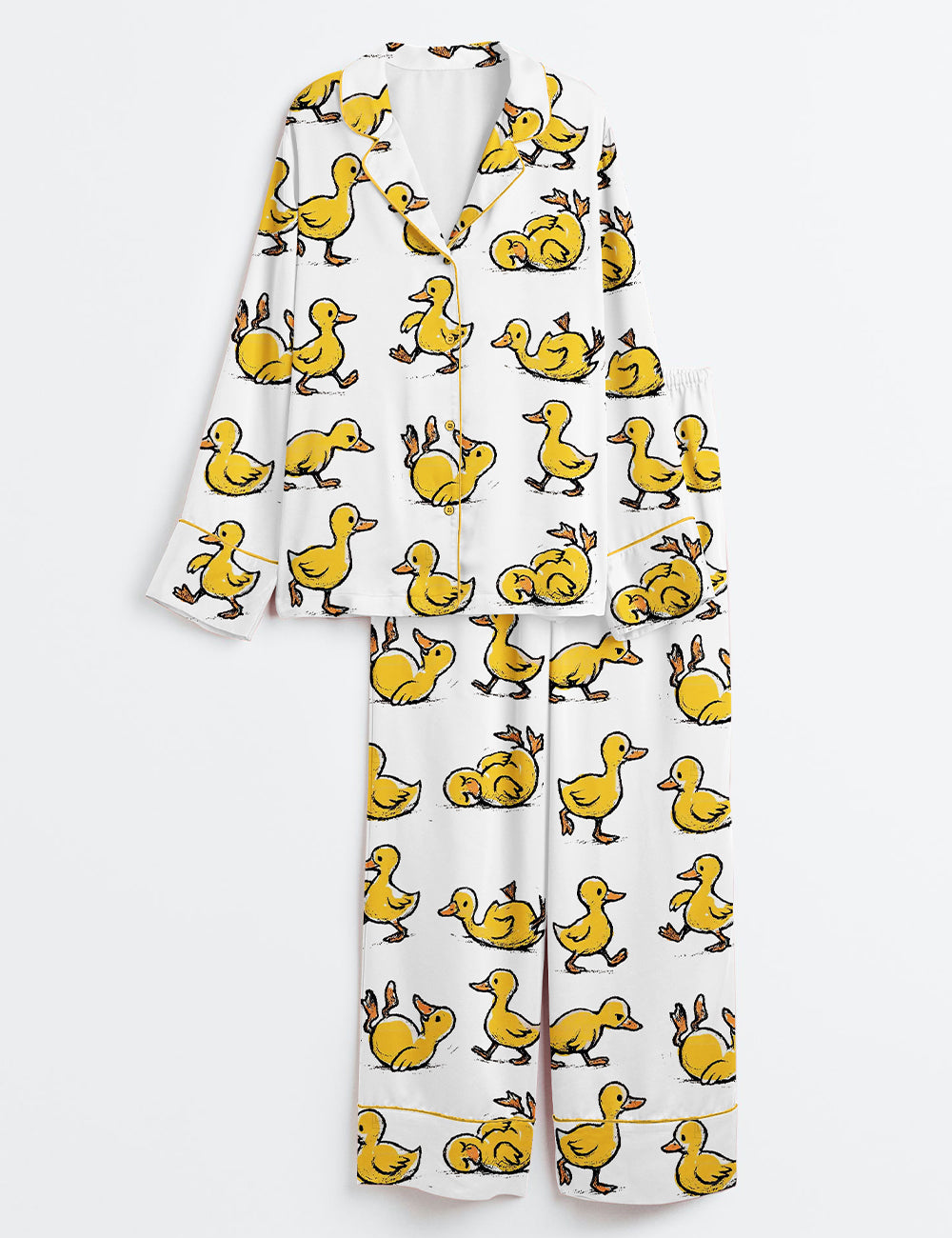 Women’s Funny Ducks Not All In a Row Sarcastic Mental Health Cute Duck Long Sleeve Satin Pajama Set