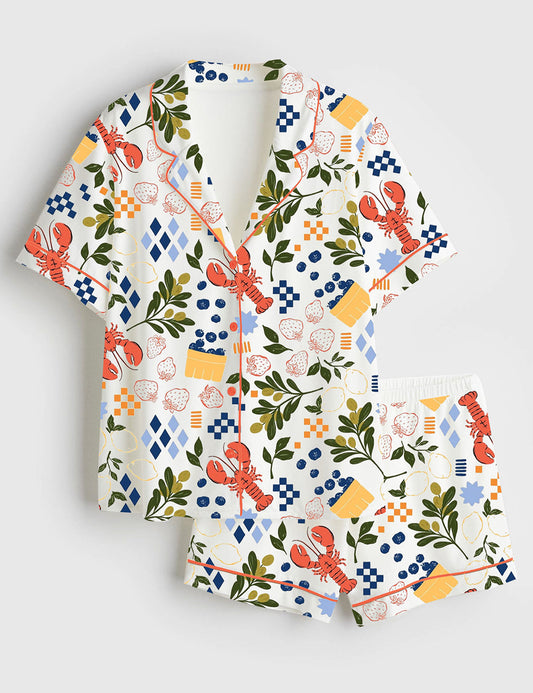 Women's Capri Design Short Sleeve Satin Pajama Set