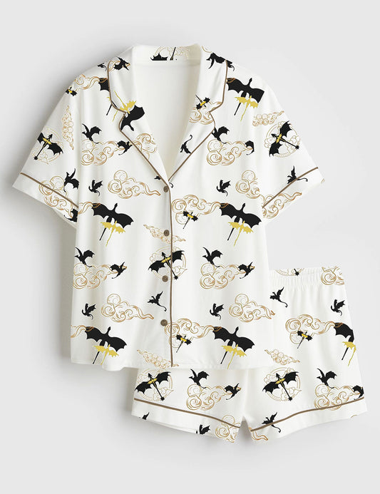 Women’s Threshing Dragon Short Sleeve Satin Pajama Set