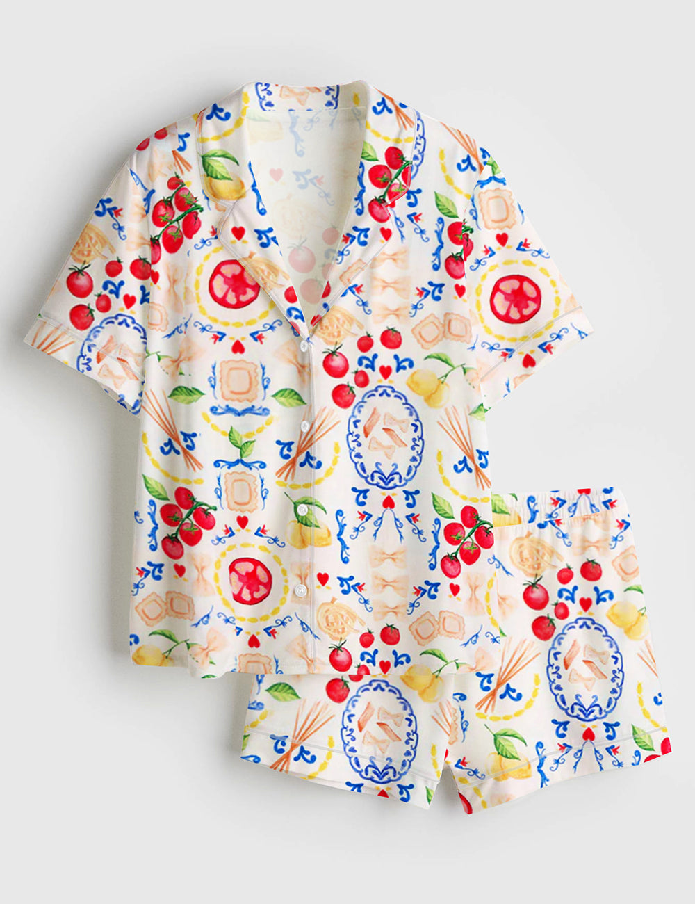 Women’s Italy Travel Italian Girl Summer La Dolce Vita Amalfi Coast Portofino Print Short Sleeve Satin Pajama Set