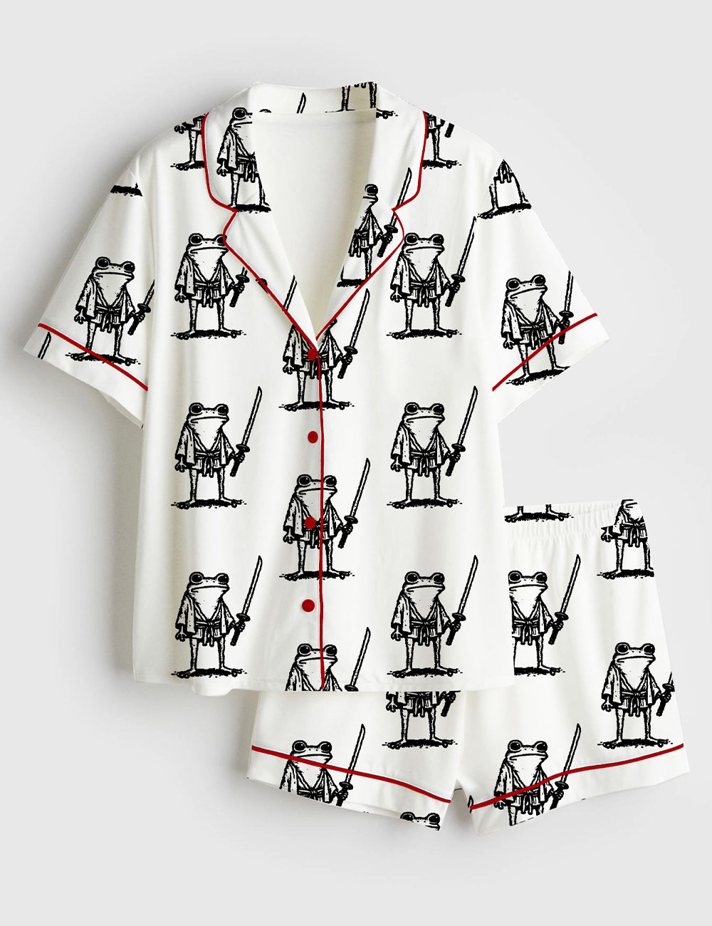 Women’s Focused Samurai Frog Short Sleeve Satin Pajama Set