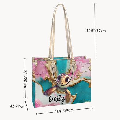 Salty Lil' Beach - Personalized Turtle Leather Handbag
