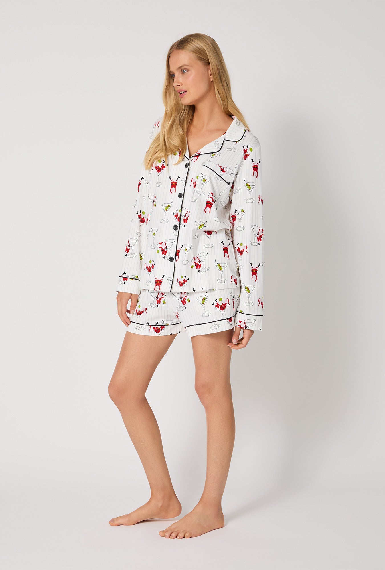 Tipsy Santa Long Sleeve Classic Stretch Jersey Shorty Pj Set