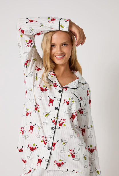 Tipsy Santa Long Sleeve Classic Stretch Jersey Shorty Pj Set