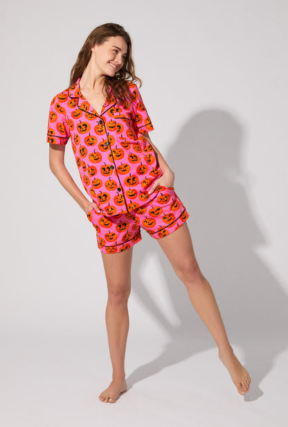 Jolly Jack-O-Lanterns Short Sleeve Classic Shorty Stretch Jersey PJ Set