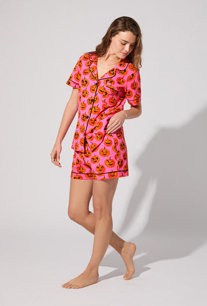 Jolly Jack-O-Lanterns Short Sleeve Classic Shorty Stretch Jersey PJ Set