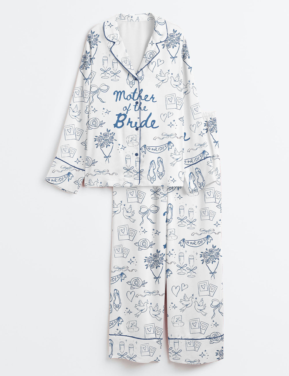Women’s Mother Of The Bride Going To The Chapel Getting Ready Wedding Party Print Long Sleeve Satin Pajama Set