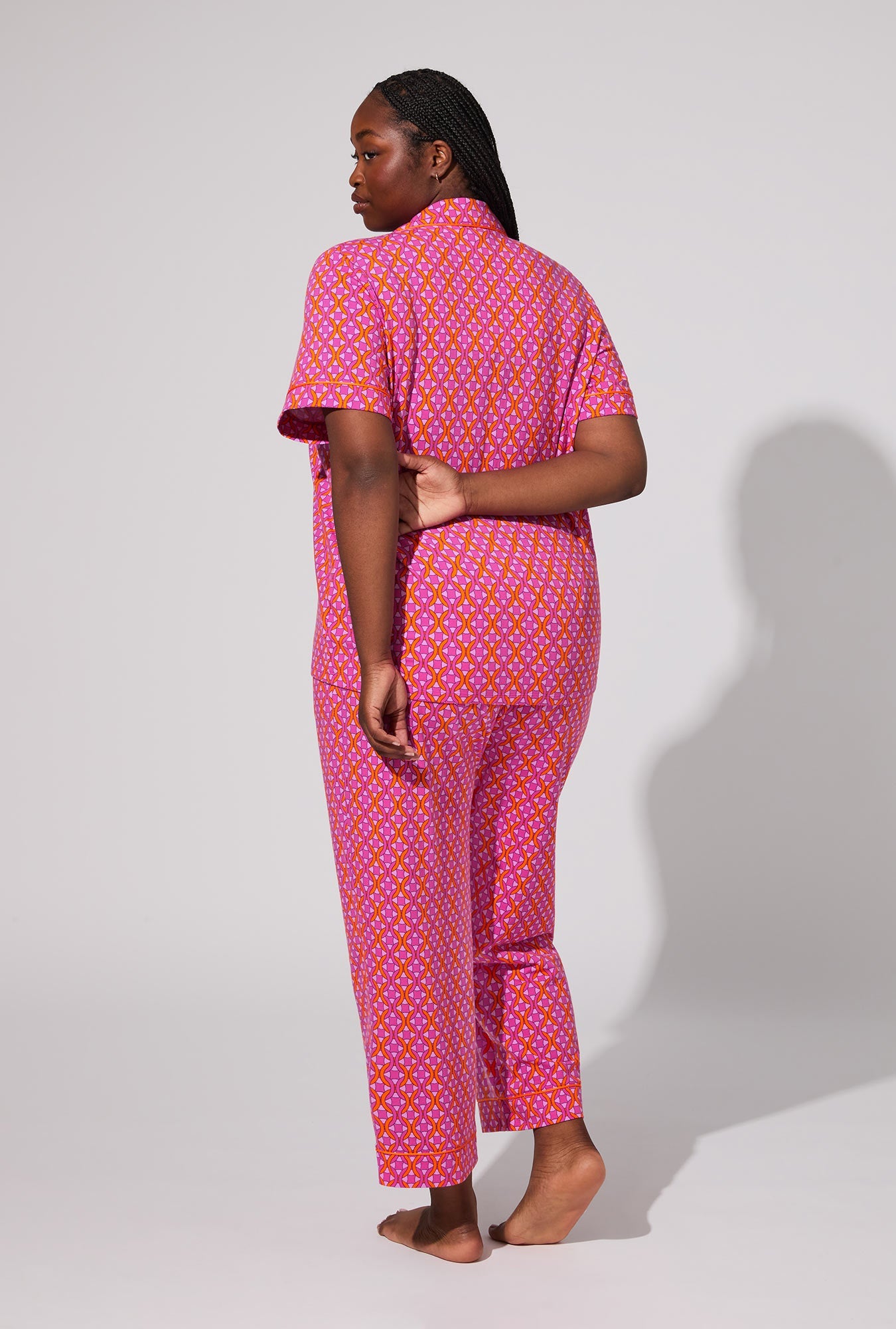 BedHead X Trina Turk Chain Geo Short Sleeve Classic Stretch Jersey Cropped PJ Set