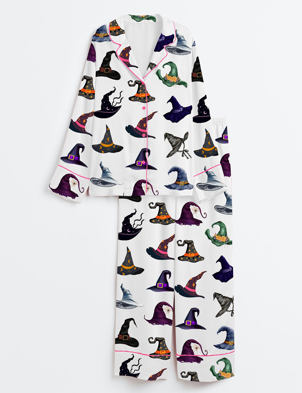 Women’s Witch Hats Halloween Long Sleeve Satin Pajama Set